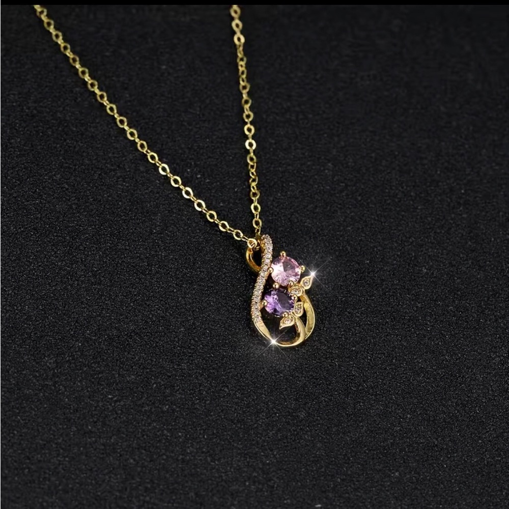 Amethyst & Rose Quartz stones necklace NEW Rose shaped stones - Picture 4 of 5